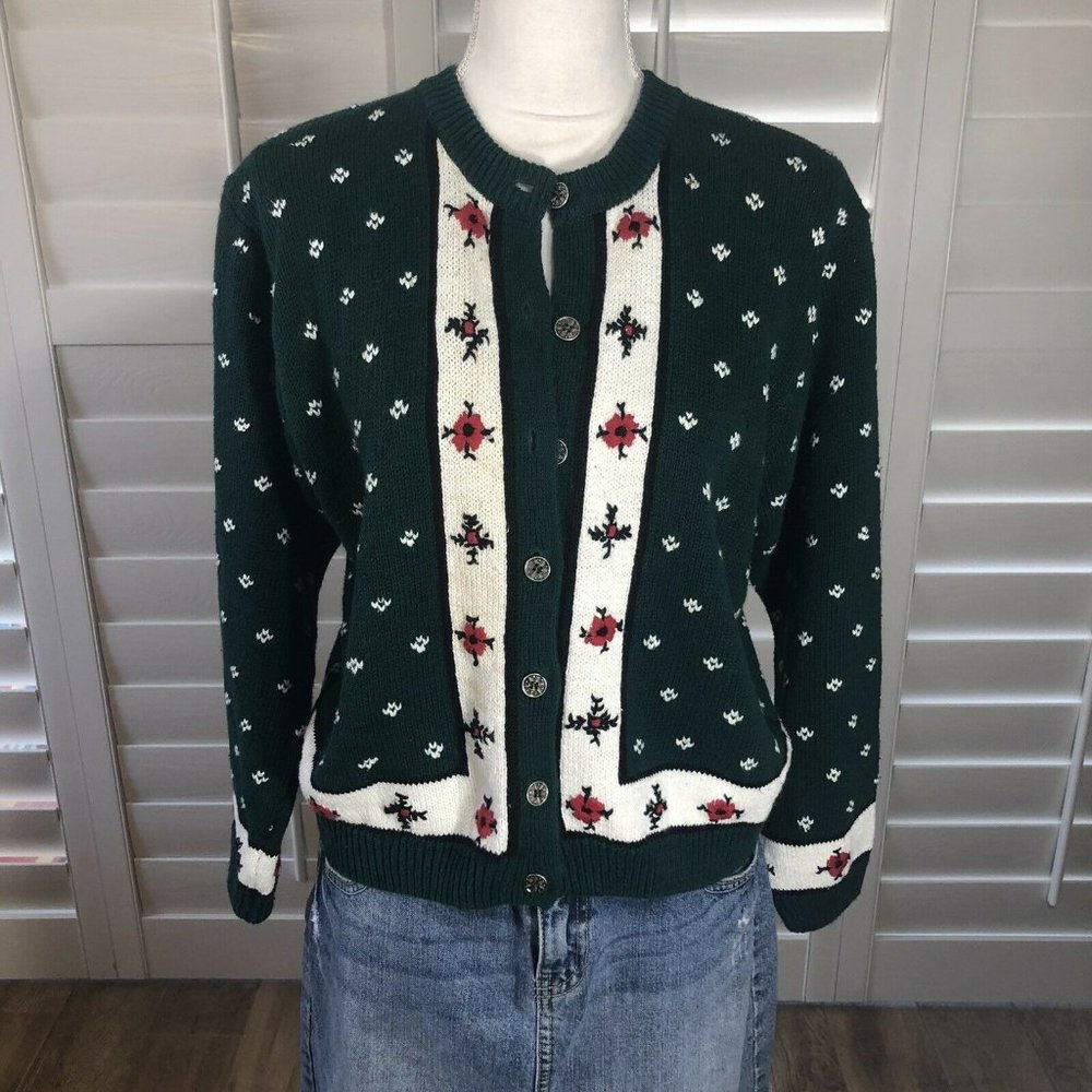 Vtg Petite Sophisticate Large Hunter Green Sweater